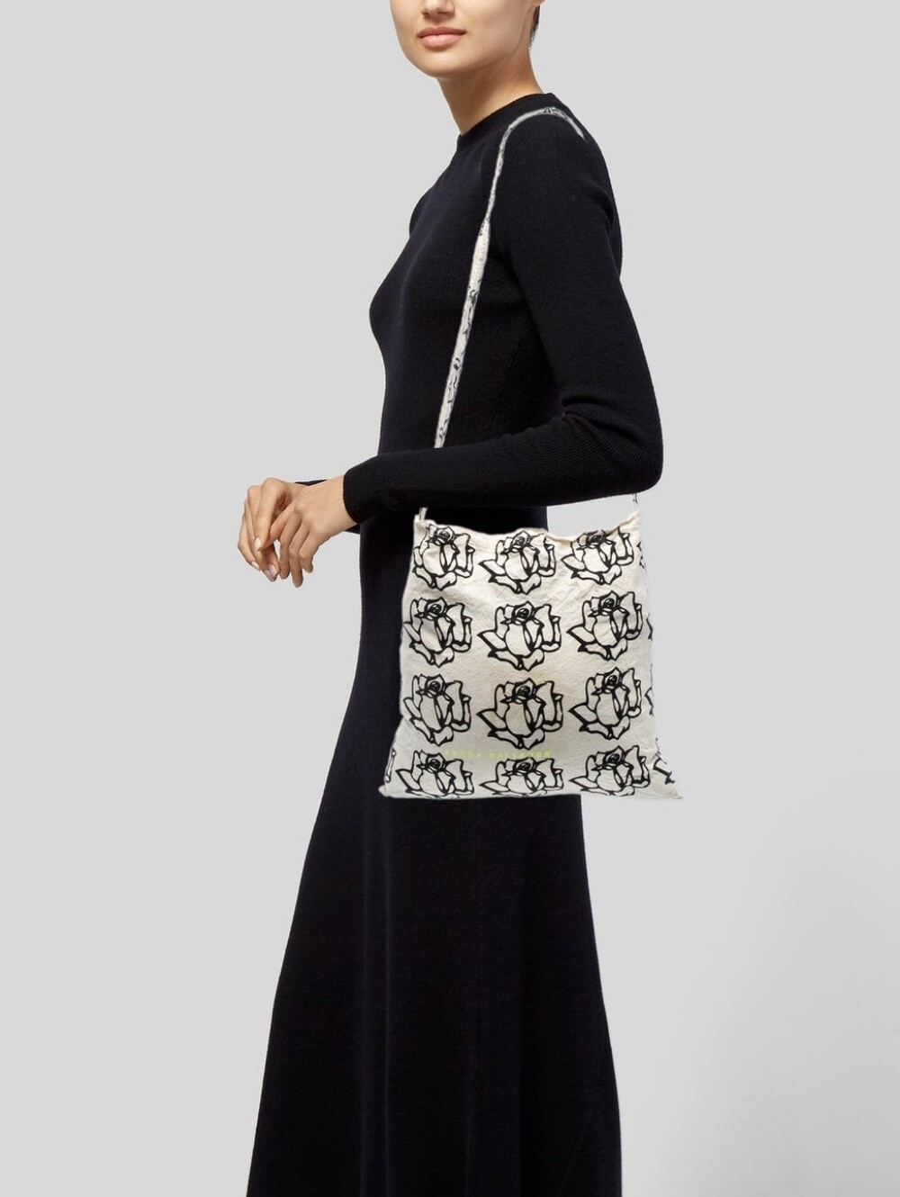 Freda Salvador Neutral Canvas Tote with Black Rose Print